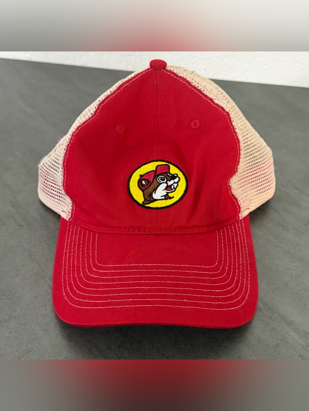 Buc-ees Beaver Snap Back Red Trucker Hat Ball Cap Youth Kids One Size Fits Most